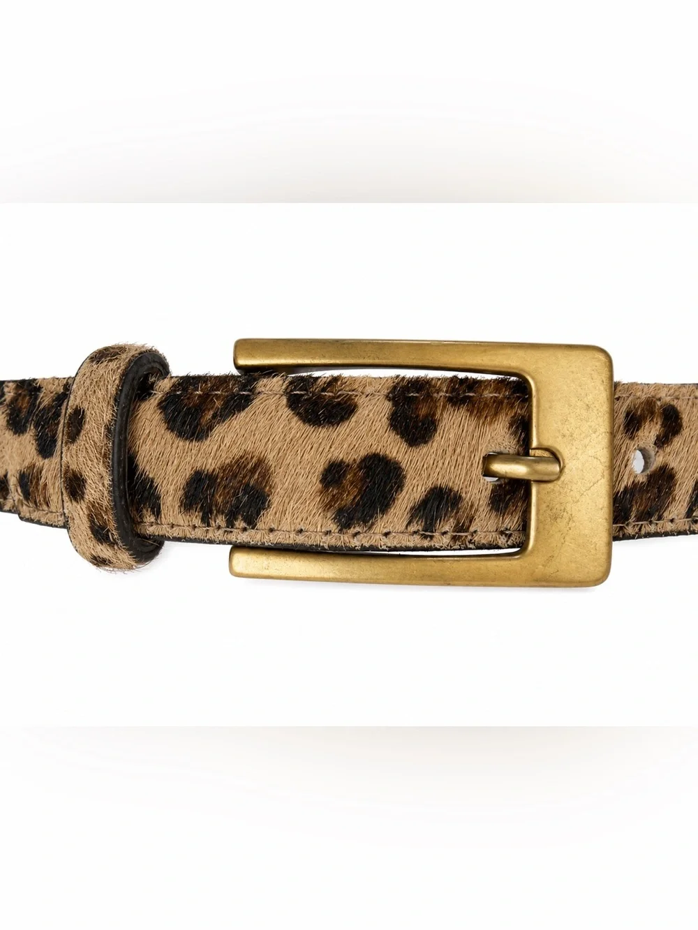 Leopard Print Haircalf Belt with Gold Buckle genuine leather size M